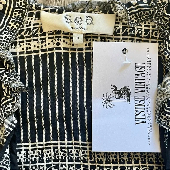 Sea New York Keely Tie-Neck Long-Sleeve Peasant Mini Tunic Dress Black Boho - Picture 14 of 15